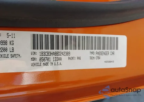 2011 Dodge Caliber Mainstreet from USA, damaged, VIN 1B3CB3HA8BD242389